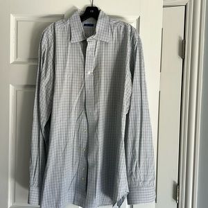 Men’s tall, custom, blue plaid dress shirt